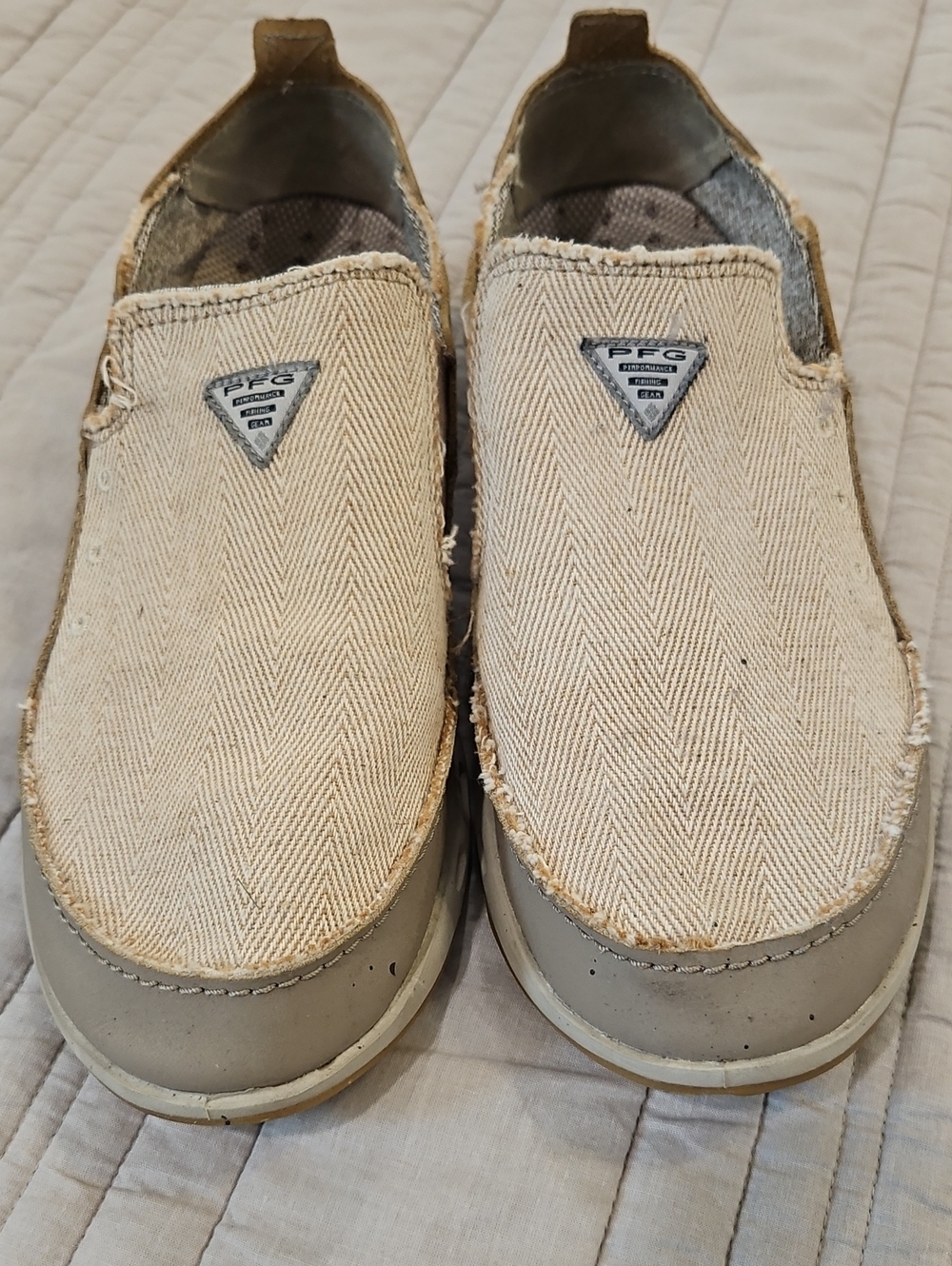 PFG Canvas Slip-On Shoes in Beige Herringbone
